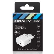 Адаптер сетевой ELX-РA04QC-C01 GaN 40Вт 1USB+1Type C 100-270В 5В-12В/3 3А QC бел. Ergolux 15294